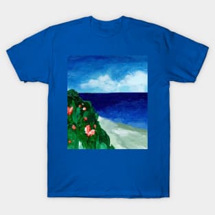 Pretty beach, sky and greens painting T-Shirt